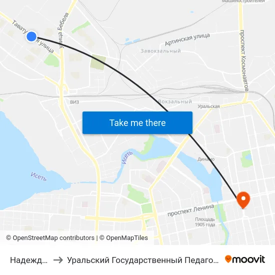 Надеждинская to Уральский Государственный Педагогический Университет map