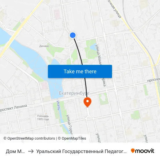 Дом Музыки to Уральский Государственный Педагогический Университет map