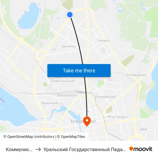 Коммунистическая to Уральский Государственный Педагогический Университет map