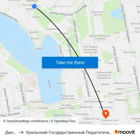 Динамо to Уральский Государственный Педагогический Университет map
