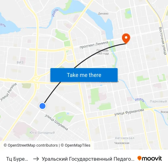 Тц Буревестник to Уральский Государственный Педагогический Университет map