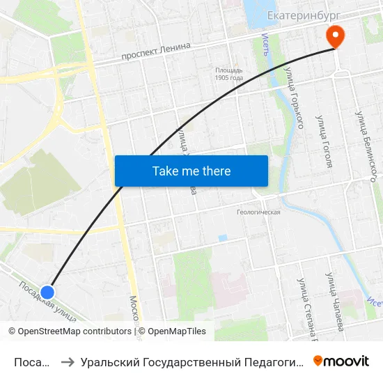 Посадская to Уральский Государственный Педагогический Университет map