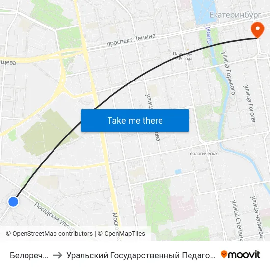 Белореченская to Уральский Государственный Педагогический Университет map