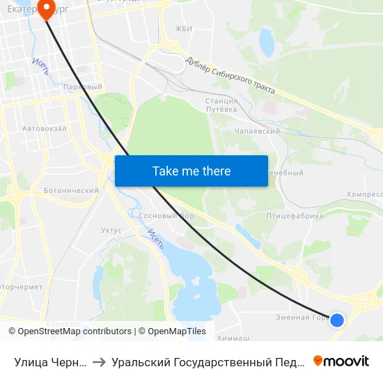 Улица Черняховского to Уральский Государственный Педагогический Университет map