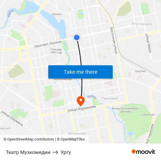 Театр Музкомедии to Ургу map