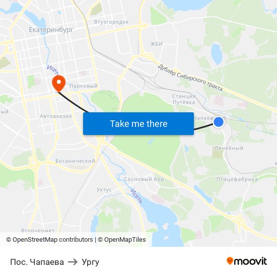 Пос. Чапаева to Ургу map