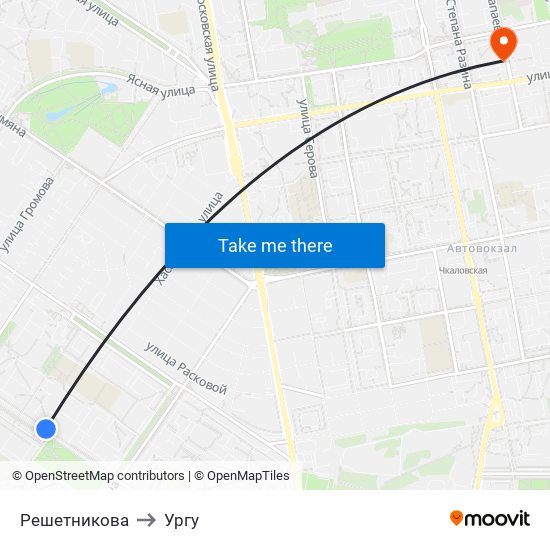 Решетникова to Ургу map