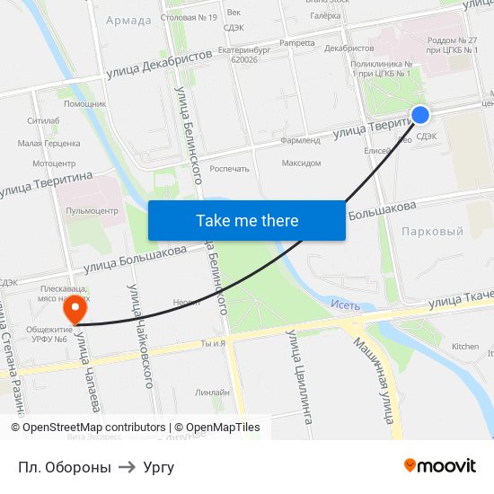 Пл. Обороны to Ургу map