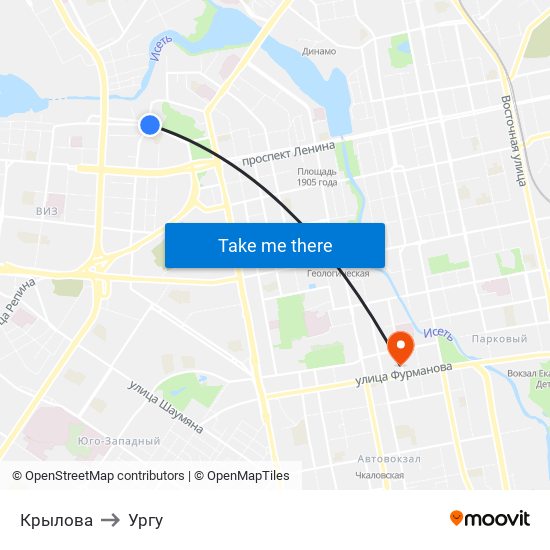 Крылова to Ургу map