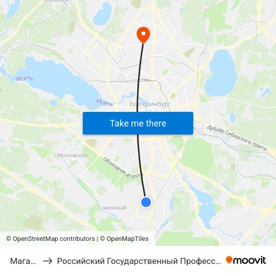Магазин Клен to Российский Государственный Профессионально-Педагогический Университет map