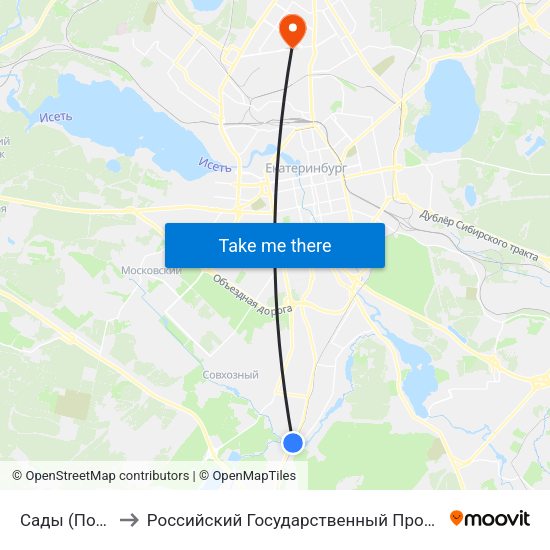 Сады (Полевской Тракт) to Российский Государственный Профессионально-Педагогический Университет map