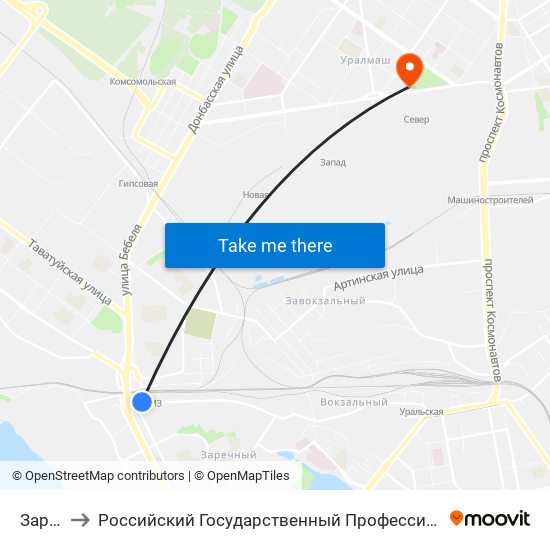 Заречный to Российский Государственный Профессионально-Педагогический Университет map
