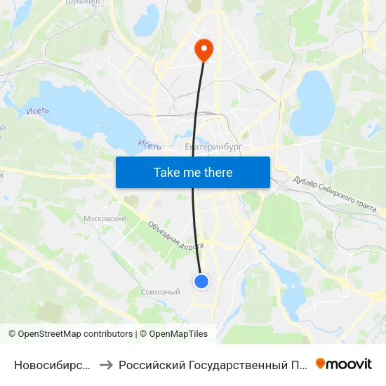 Новосибирская (Ул. Санаторная) to Российский Государственный Профессионально-Педагогический Университет map