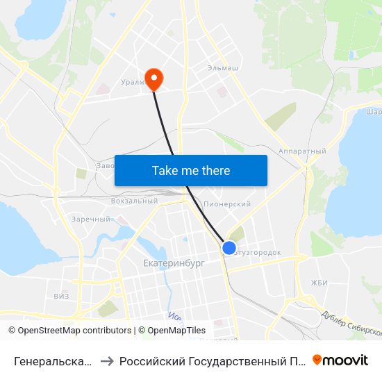 Генеральская (Ул. Первомайская) to Российский Государственный Профессионально-Педагогический Университет map