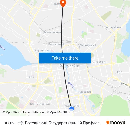Автовокзал to Российский Государственный Профессионально-Педагогический Университет map