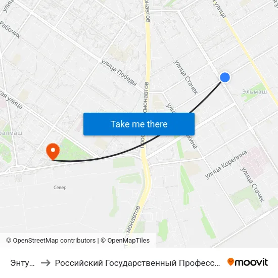 Энтузиастов to Российский Государственный Профессионально-Педагогический Университет map