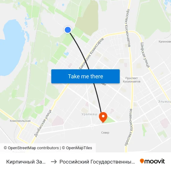 Кирпичный Завод (Ул. Коммунистическая) to Российский Государственный Профессионально-Педагогический Университет map