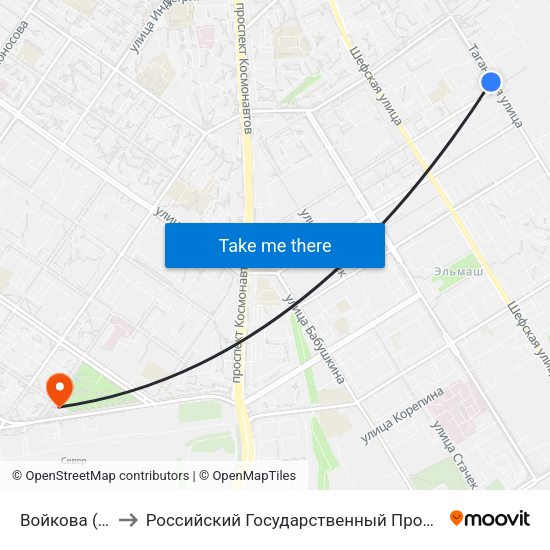 Войкова (Ул. Таганская) to Российский Государственный Профессионально-Педагогический Университет map