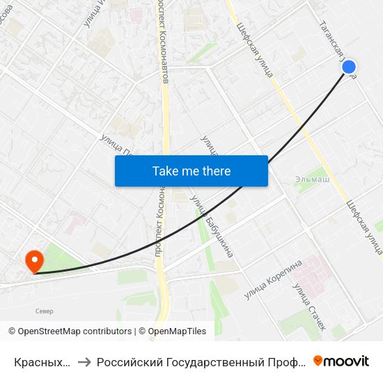 Красных Командиров to Российский Государственный Профессионально-Педагогический Университет map