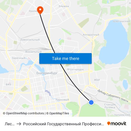 Лесопарк to Российский Государственный Профессионально-Педагогический Университет map