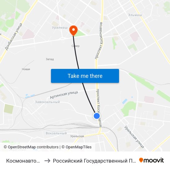 Космонавтов (Мельковский Пер.) to Российский Государственный Профессионально-Педагогический Университет map