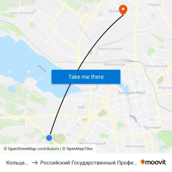 Кольцевая Дорога to Российский Государственный Профессионально-Педагогический Университет map