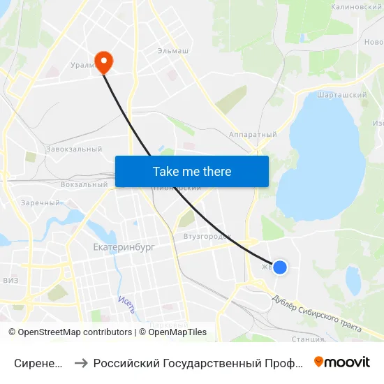 Сиреневый Бульвар to Российский Государственный Профессионально-Педагогический Университет map