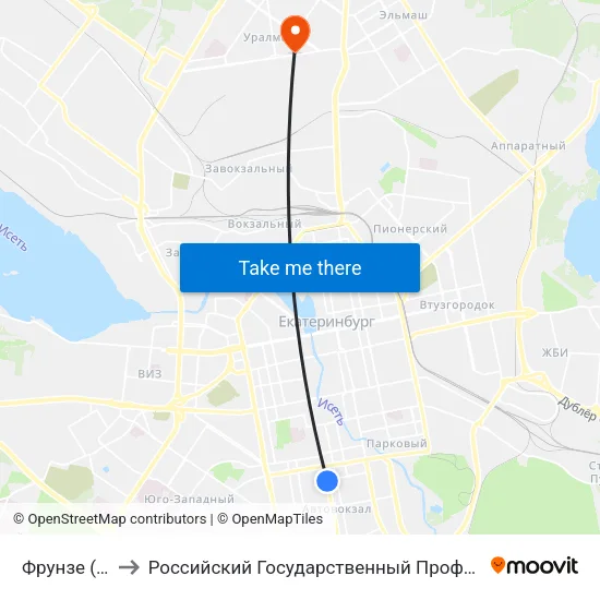 Фрунзе (Ул. 8 Марта) to Российский Государственный Профессионально-Педагогический Университет map
