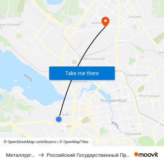 Металлургов (Ул. Викулова) to Российский Государственный Профессионально-Педагогический Университет map