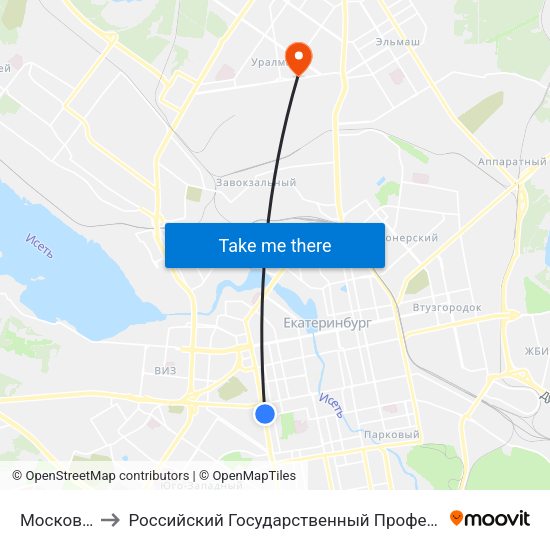 Московская Горка to Российский Государственный Профессионально-Педагогический Университет map