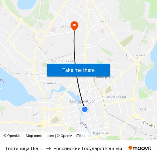 Гостиница Центральная (Ул. Малышева) to Российский Государственный Профессионально-Педагогический Университет map