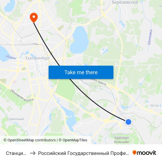 Станция Кольцово to Российский Государственный Профессионально-Педагогический Университет map