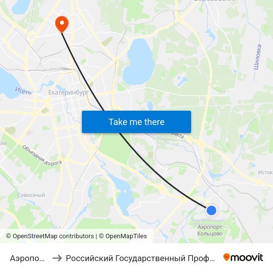 Аэропорт Кольцово to Российский Государственный Профессионально-Педагогический Университет map