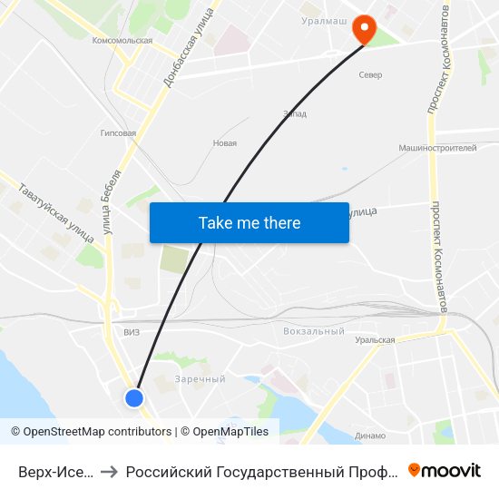 Верх-Исетский Рынок to Российский Государственный Профессионально-Педагогический Университет map