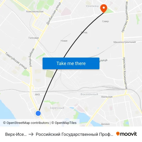 Верх-Исетский Рынок to Российский Государственный Профессионально-Педагогический Университет map
