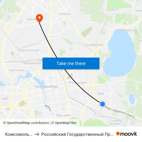 Комсомольский Микрорайон to Российский Государственный Профессионально-Педагогический Университет map