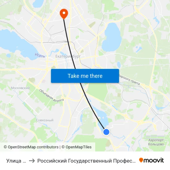 Улица Косарева to Российский Государственный Профессионально-Педагогический Университет map