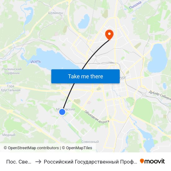 Пос. Светлореченский to Российский Государственный Профессионально-Педагогический Университет map