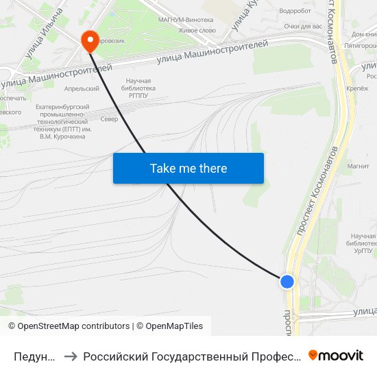 Педуниверситет to Российский Государственный Профессионально-Педагогический Университет map