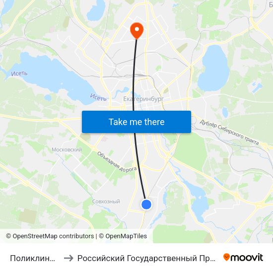 Поликлиника (Ул. Симская) to Российский Государственный Профессионально-Педагогический Университет map