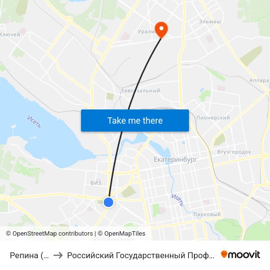 Репина (Ул. Токарей) to Российский Государственный Профессионально-Педагогический Университет map