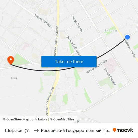 Шефская (Ул. Краснофлотцев) to Российский Государственный Профессионально-Педагогический Университет map