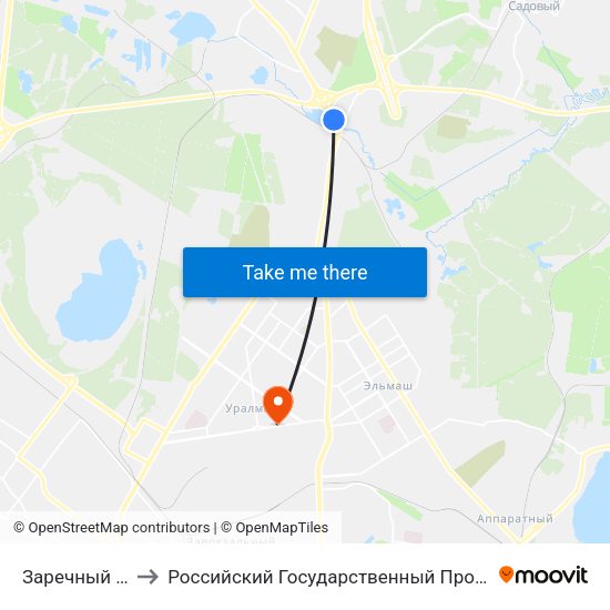 Заречный (Ул. Берёзовая) to Российский Государственный Профессионально-Педагогический Университет map