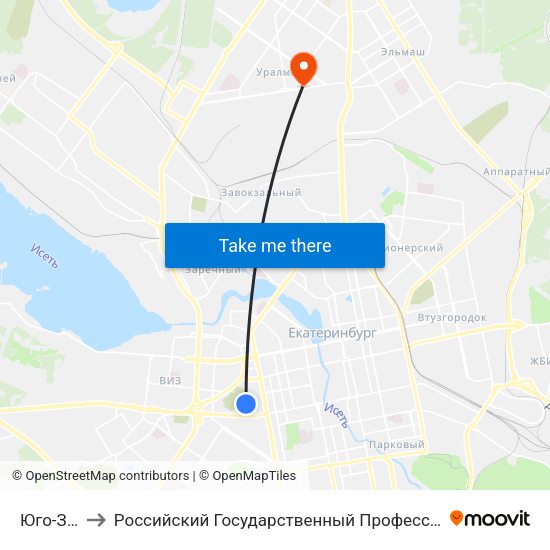 Юго-Западная to Российский Государственный Профессионально-Педагогический Университет map