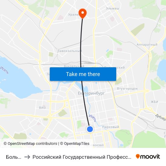 Большакова to Российский Государственный Профессионально-Педагогический Университет map