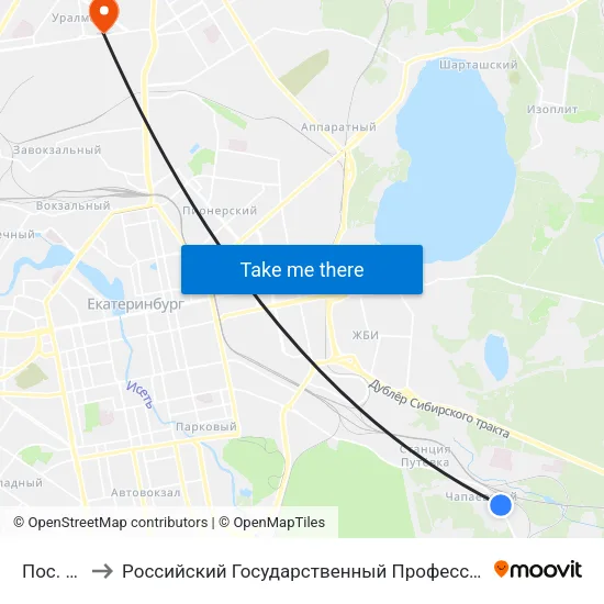 Пос. Чапаева to Российский Государственный Профессионально-Педагогический Университет map