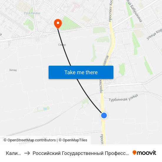Калининская to Российский Государственный Профессионально-Педагогический Университет map