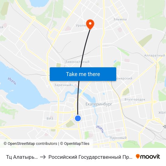 Тц Алатырь (Ул. Московская) to Российский Государственный Профессионально-Педагогический Университет map