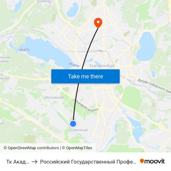 Тк Академический to Российский Государственный Профессионально-Педагогический Университет map