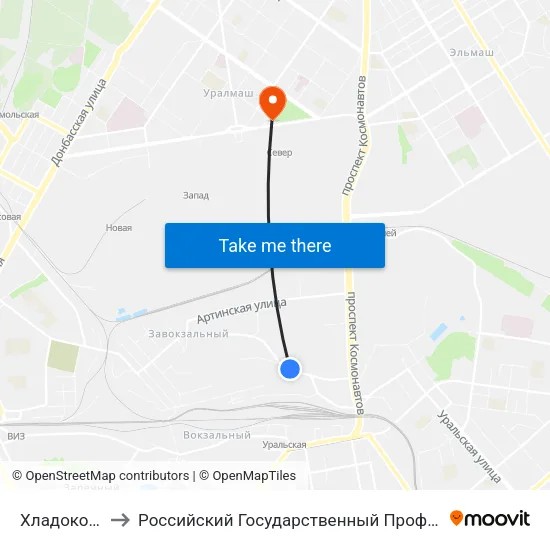 Хладокомбинат Норд to Российский Государственный Профессионально-Педагогический Университет map